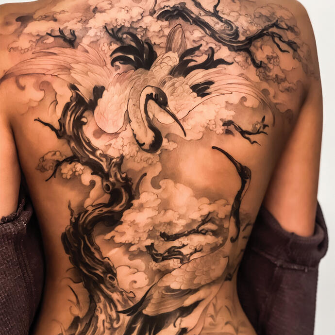 Cranes + Sakura Tree